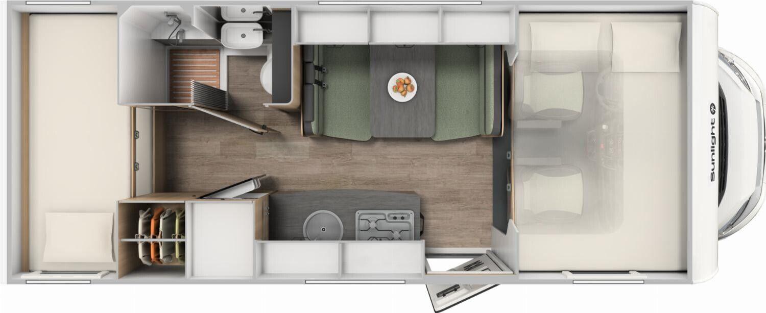 Wohnmobil Sunlight 68 A mit 6 Sitzen und 6 Schlafplätzen