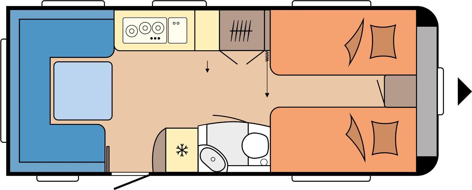 Wohnwagen Hobby 560 UL Prestige mit 6 Sitzen und 4 Schlafplätzen