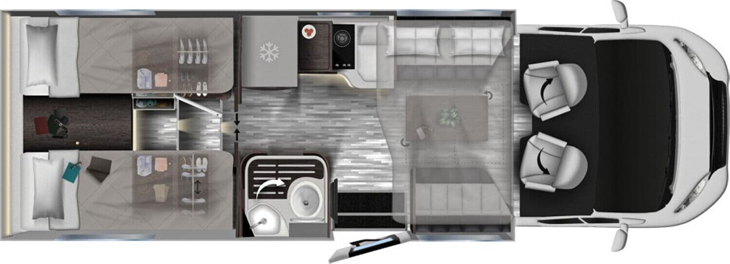Wohnmobil Fiat Ducato Mobilvetta P86 ohne Hubbett Krosser mit 4 Sitzen und 3 Schlafplätzen