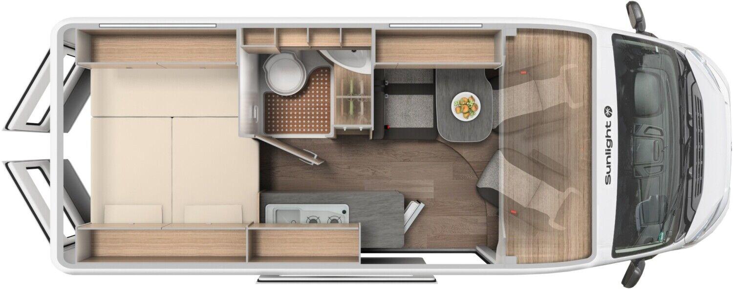 Wohnmobil Fiat Ducato Sunlight 600 Cliff mit 4 Sitzen und 2 Schlafplätzen