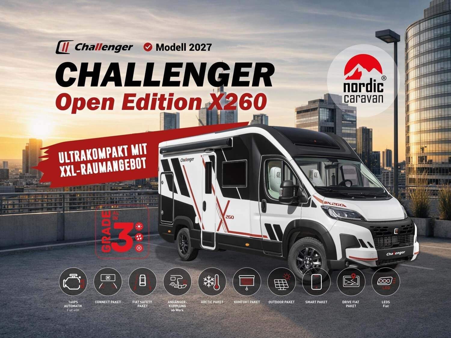Wohnmobil Challenger X Open Edition X260 mit 4 Sitzen bei Nordic Caravan / NC-24 GmbH Wohnmobil Challenger X260 X Open Edition mit 4 Sitzen und 2 Schlafplätzen