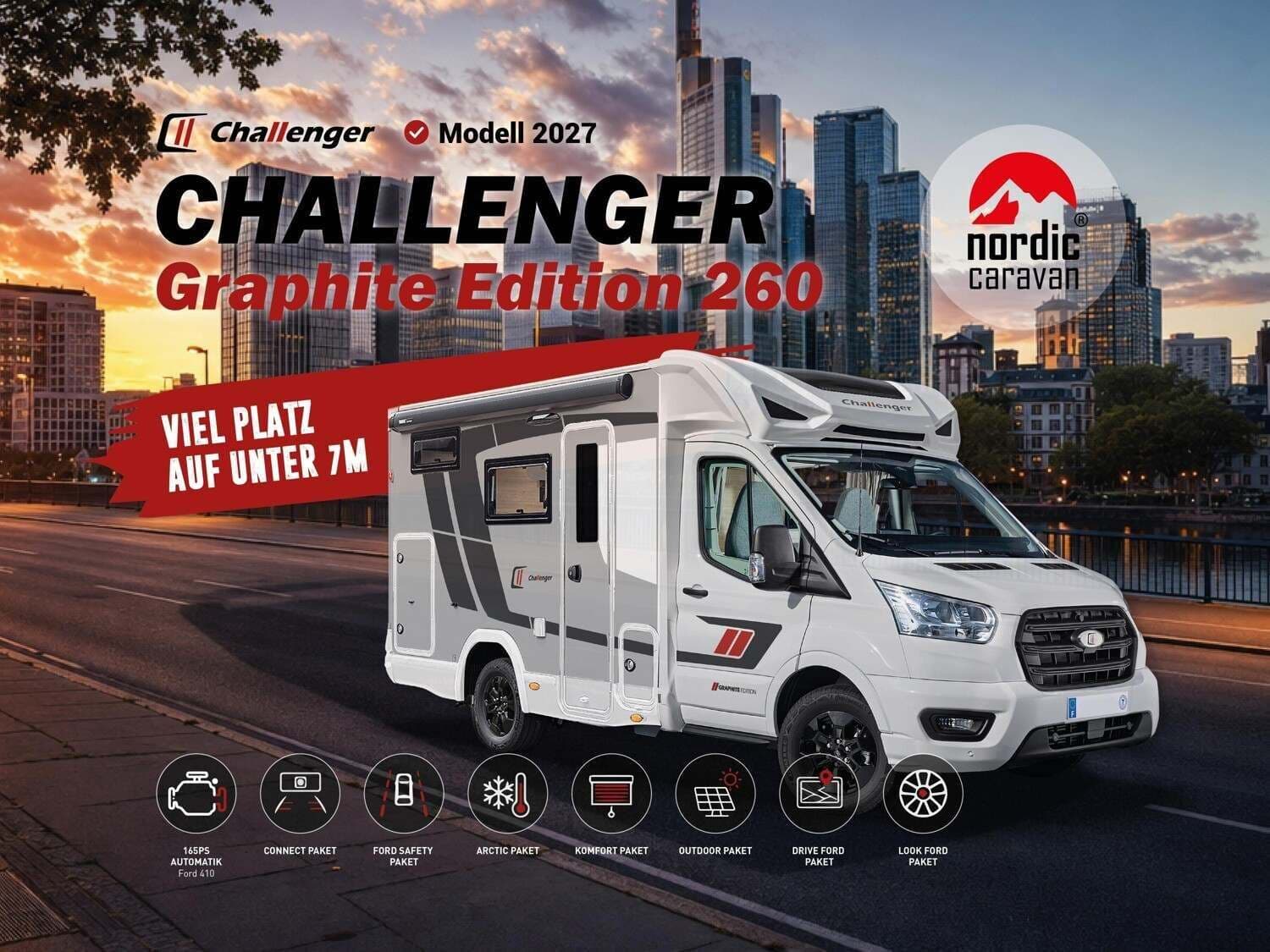 Wohnmobil Challenger Teilintegriert Graphite Edition 260 mit 4 Sitzen bei Nordic Caravan / NC-24 GmbH Wohnmobil Challenger 260 Teilintegriert Graphite Edition mit 4 Sitzen und 2 Schlafplätzen