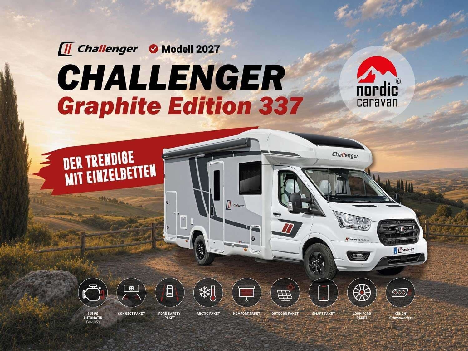 Wohnmobil Challenger Teilintegriert Graphite Edition 337 mit 4 Sitzen bei Nordic Caravan / NC-24 GmbH Wohnmobil Challenger 337 Teilintegriert Graphite Edition mit 4 Sitzen und 2 Schlafplätzen
