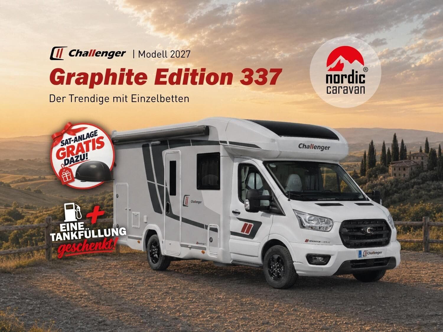 Wohnmobil Challenger Teilintegriert Graphite Edition 337 mit 4 Sitzen bei Nordic Caravan / NC-24 GmbH Wohnmobil Challenger 337 Teilintegriert Graphite Edition mit 4 Sitzen und 2 Schlafplätzen