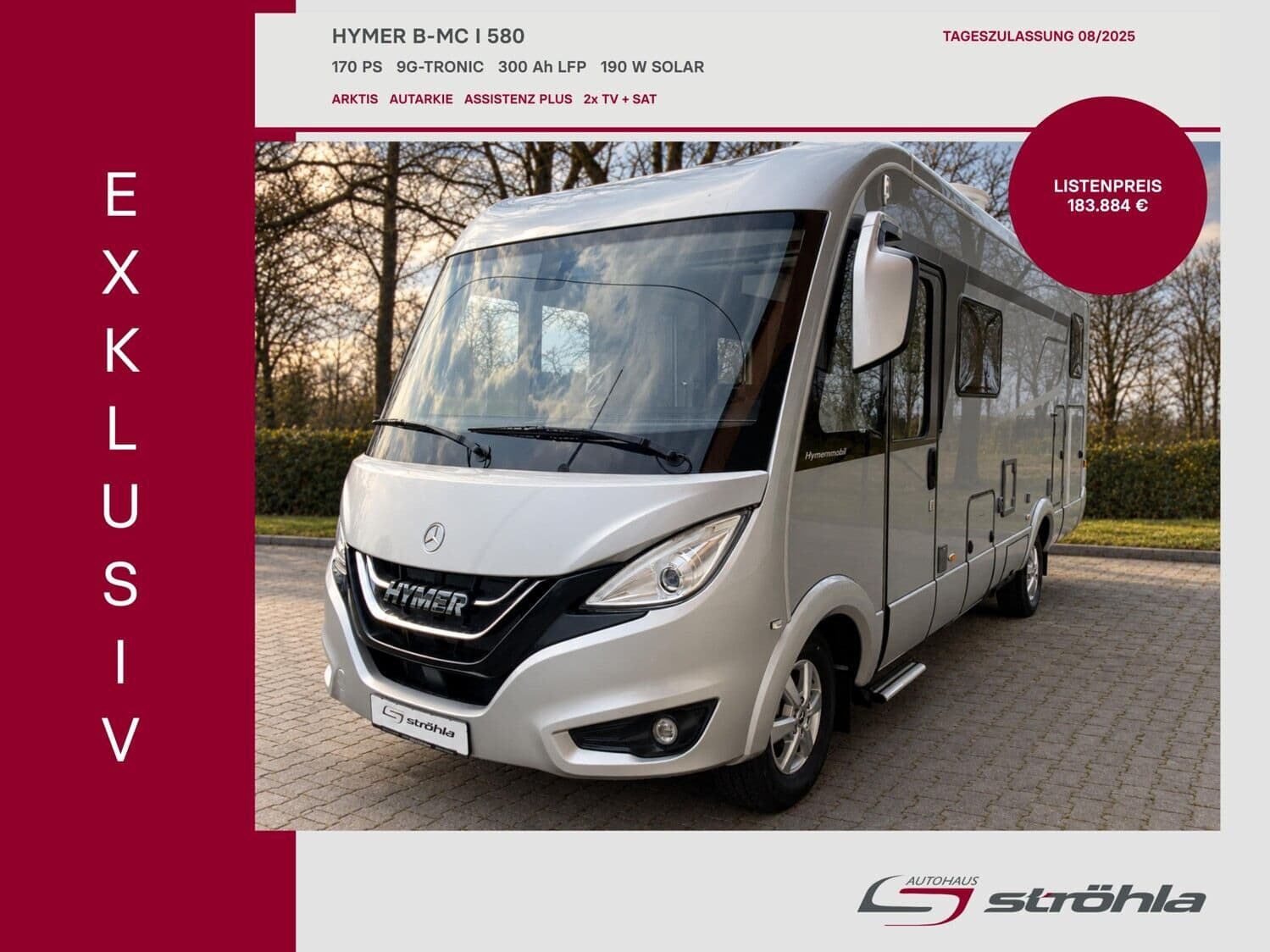 Wohnmobil Hymer B-Klasse MC I 580 mit 4 Sitzen bei Ströhla GmbH & Co. KG Wohnmobil Mercedes Sprinter Hymer 580 B-Klasse MC I mit 4 Sitzen und 4 Schlafplätzen