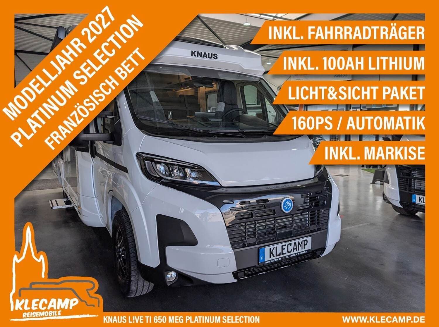 Wohnmobil Knaus L!VE TI PLATINUM SELECTION 650 MF mit 4 Sitzen bei KLECAMP GmbH Wohnmobil Fiat Ducato Knaus 650 MF L!VE TI PLATINUM SELECTION mit 4 Sitzen und 3 Schlafplätzen
