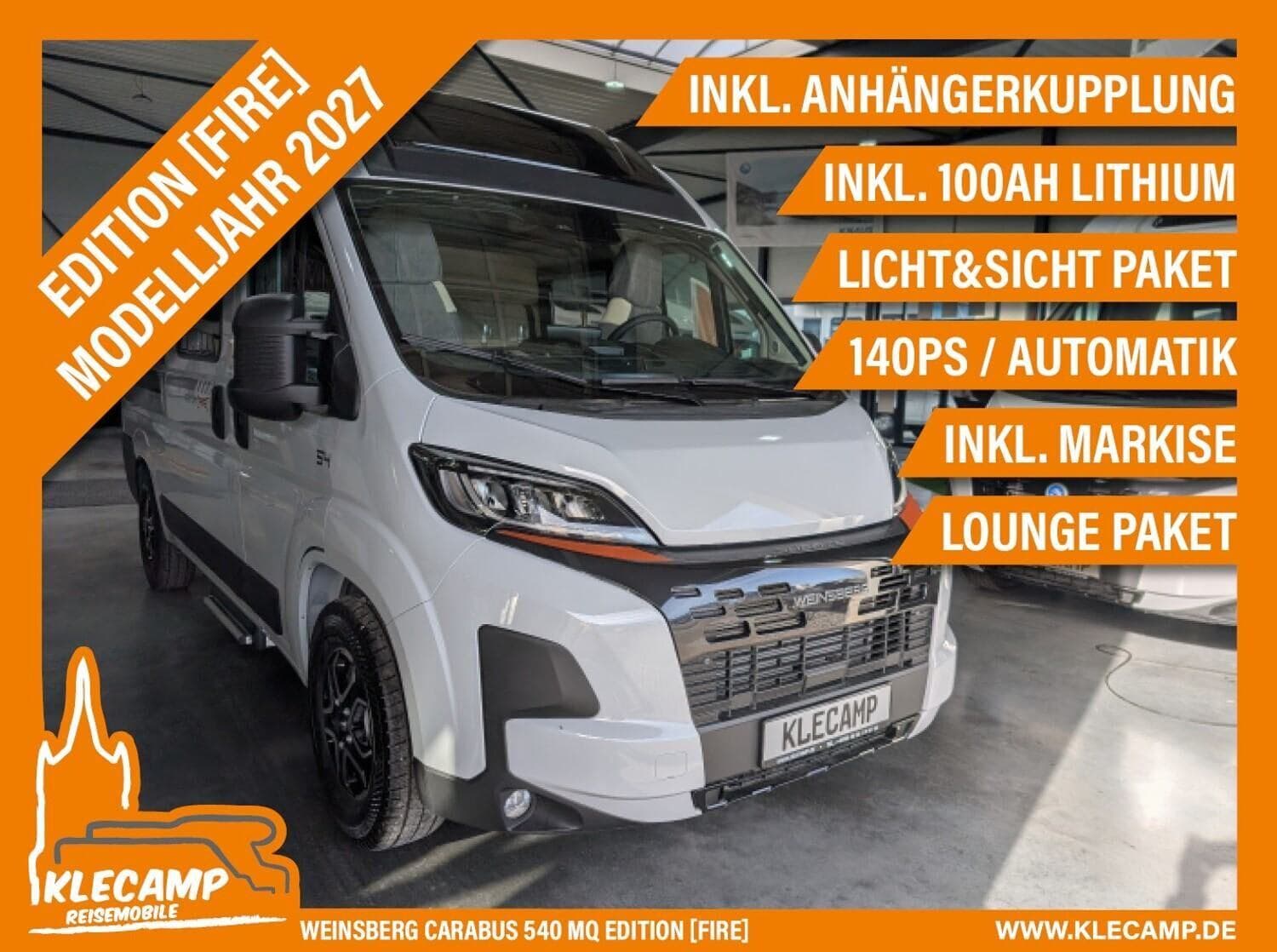 Wohnmobil Weinsberg CaraBus EDITION FIRE 540 MQ mit 4 Sitzen bei KLECAMP GmbH Wohnmobil Fiat Ducato Weinsberg 540 MQ CaraBus EDITION FIRE mit 4 Sitzen und 2 Schlafplätzen